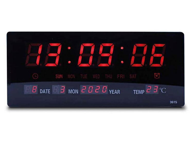 Reloj digital de pared 36 X 15 Cm. Temperatura / Calendario